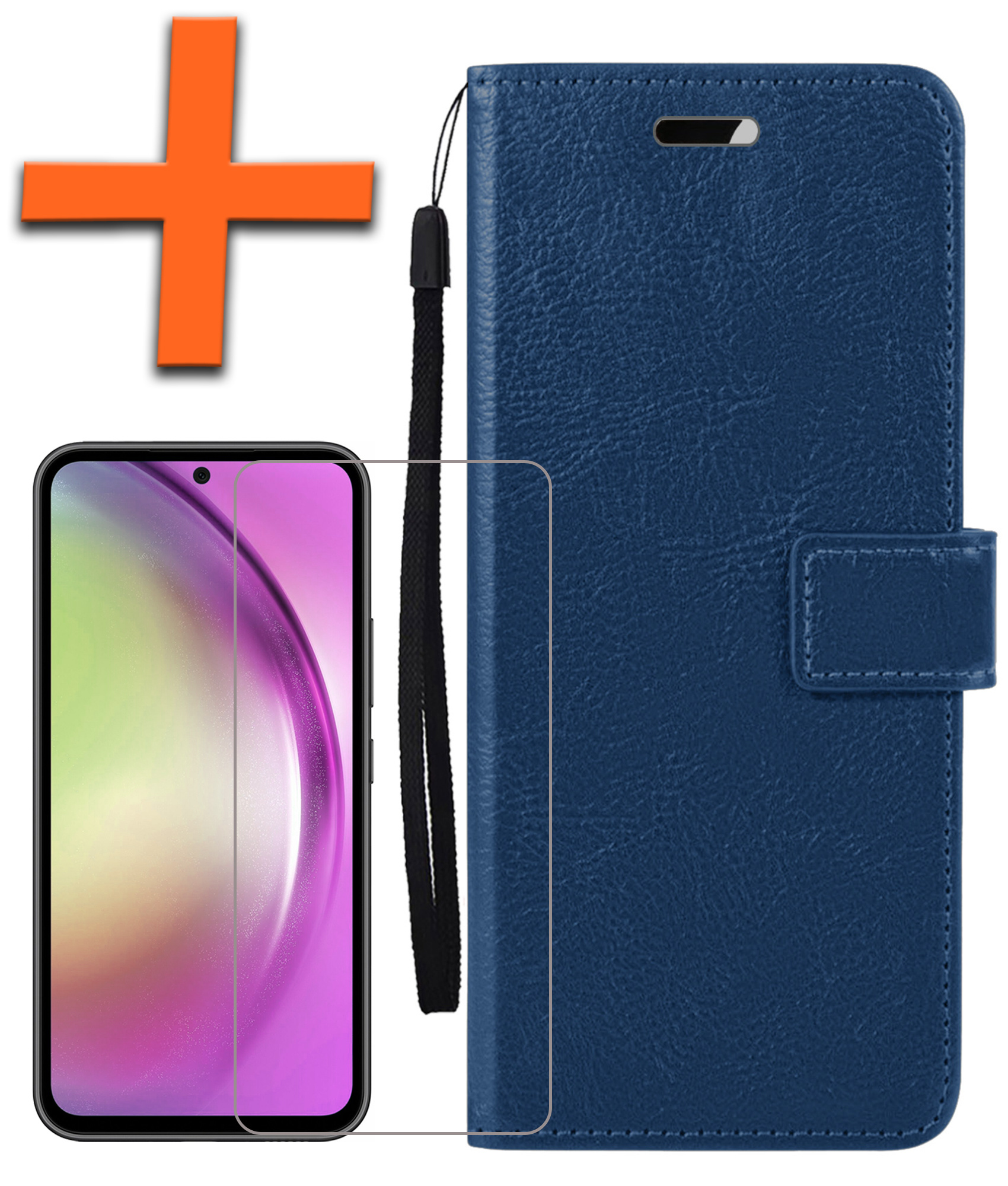 Nomfy Hoesje Geschikt voor Samsung A54 Hoes Bookcase Flipcase Book Cover Met Screenprotector - Hoes Geschikt voor Samsung Galaxy A54 Hoesje Book Case - Donkerblauw