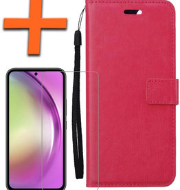 Nomfy Nomfy Samsung Galaxy A54 Hoesje Bookcase Donkerroze Met Screenprotector