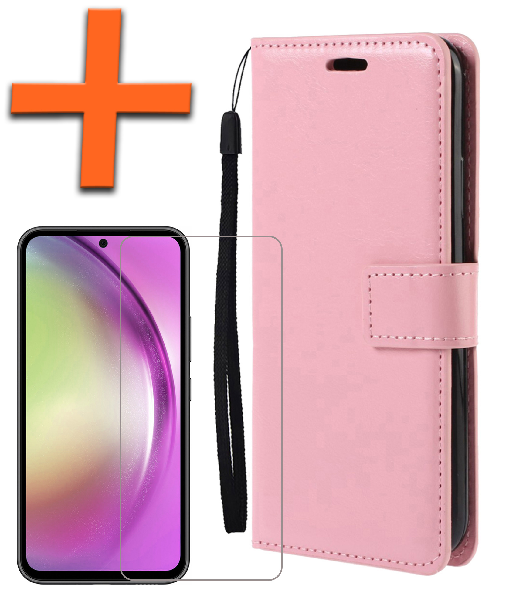 Nomfy Hoesje Geschikt voor Samsung A54 Hoes Bookcase Flipcase Book Cover Met Screenprotector - Hoes Geschikt voor Samsung Galaxy A54 Hoesje Book Case - Lichtroze