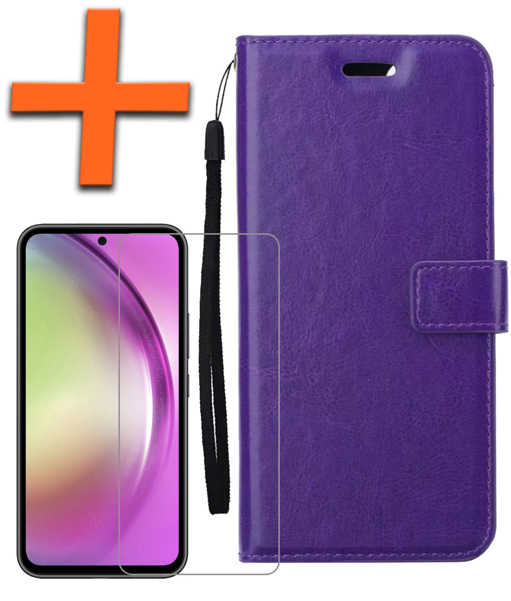 Samsung A54 Hoes Bookcase Flipcase Book Cover Met Screenprotector - Samsung Galaxy A54 Hoesje Book Case - Paars