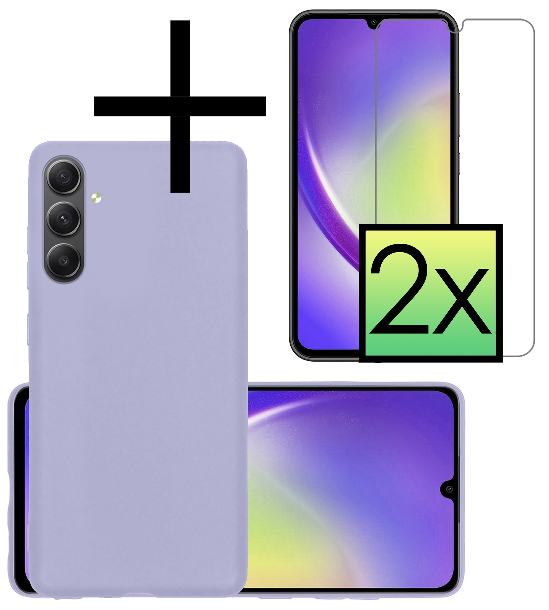 NoXx Hoes Geschikt voor Samsung A34 Hoesje Cover Siliconen Back Case Hoes Met 2x Screenprotector - Lila