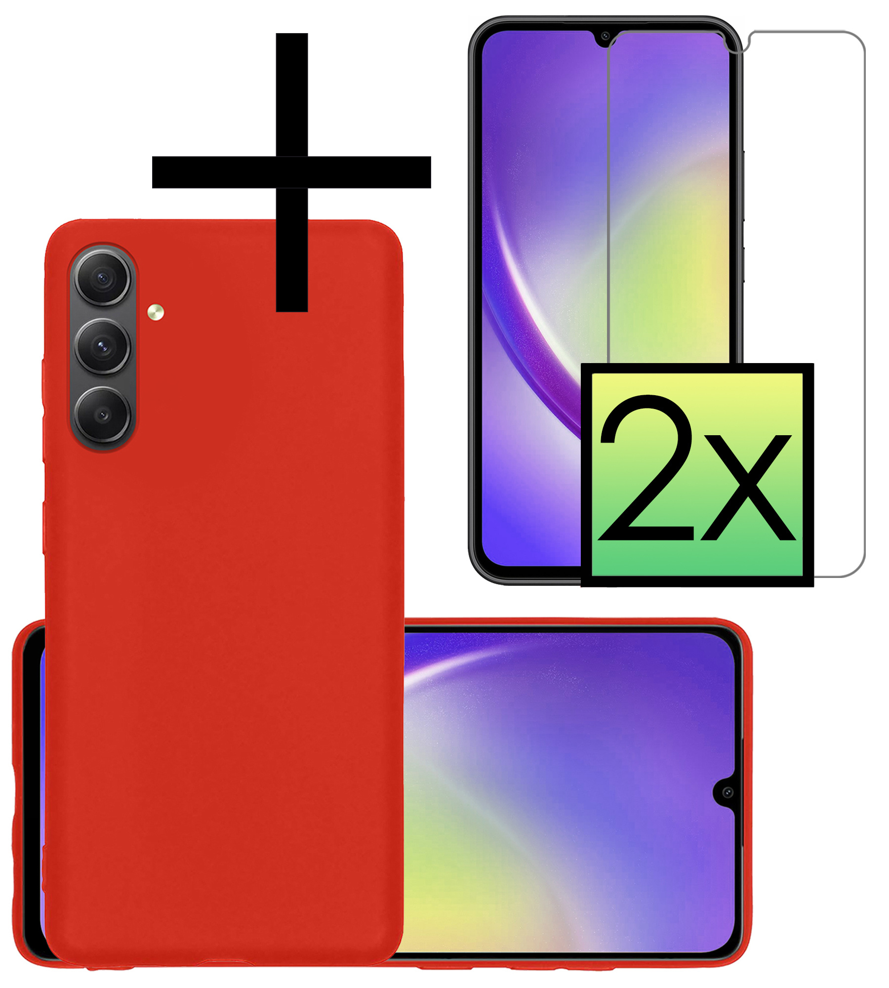 NoXx Hoes Geschikt voor Samsung A34 Hoesje Cover Siliconen Back Case Hoes Met 2x Screenprotector - Rood
