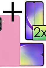 Samsung Galaxy A34 Hoesje Back Cover Siliconen Case Hoes Met 2x Screenprotector - Licht Roze