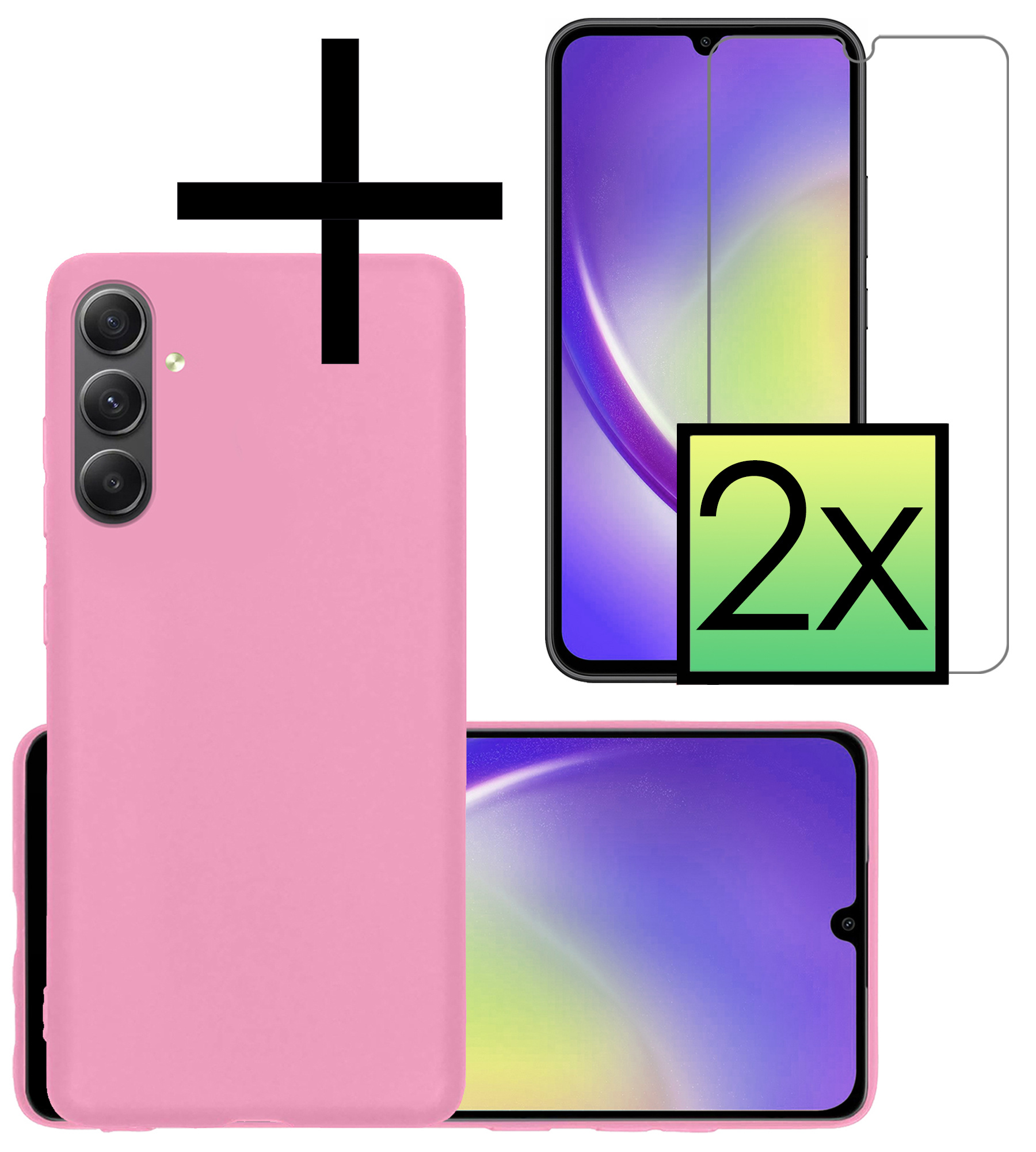 NoXx Hoes Geschikt voor Samsung A34 Hoesje Cover Siliconen Back Case Hoes Met 2x Screenprotector - Lichtroze