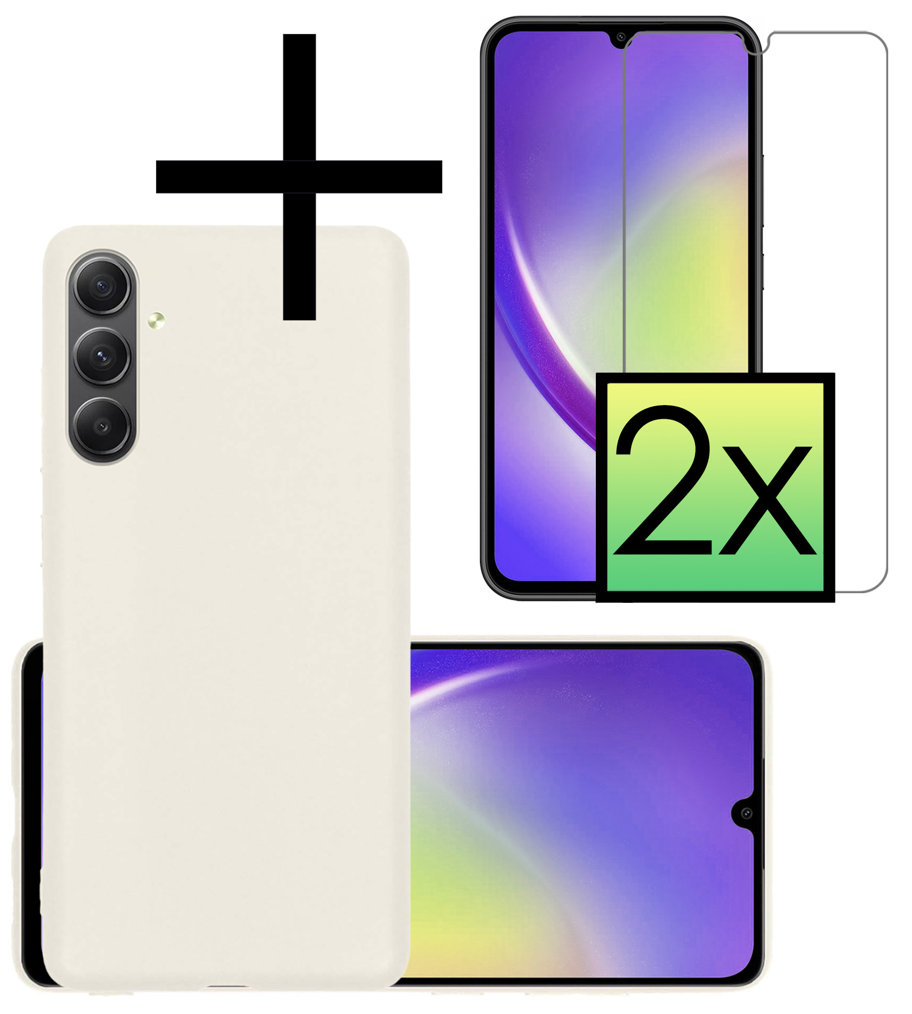 NoXx Hoes Geschikt voor Samsung A34 Hoesje Cover Siliconen Back Case Hoes Met 2x Screenprotector - Wit