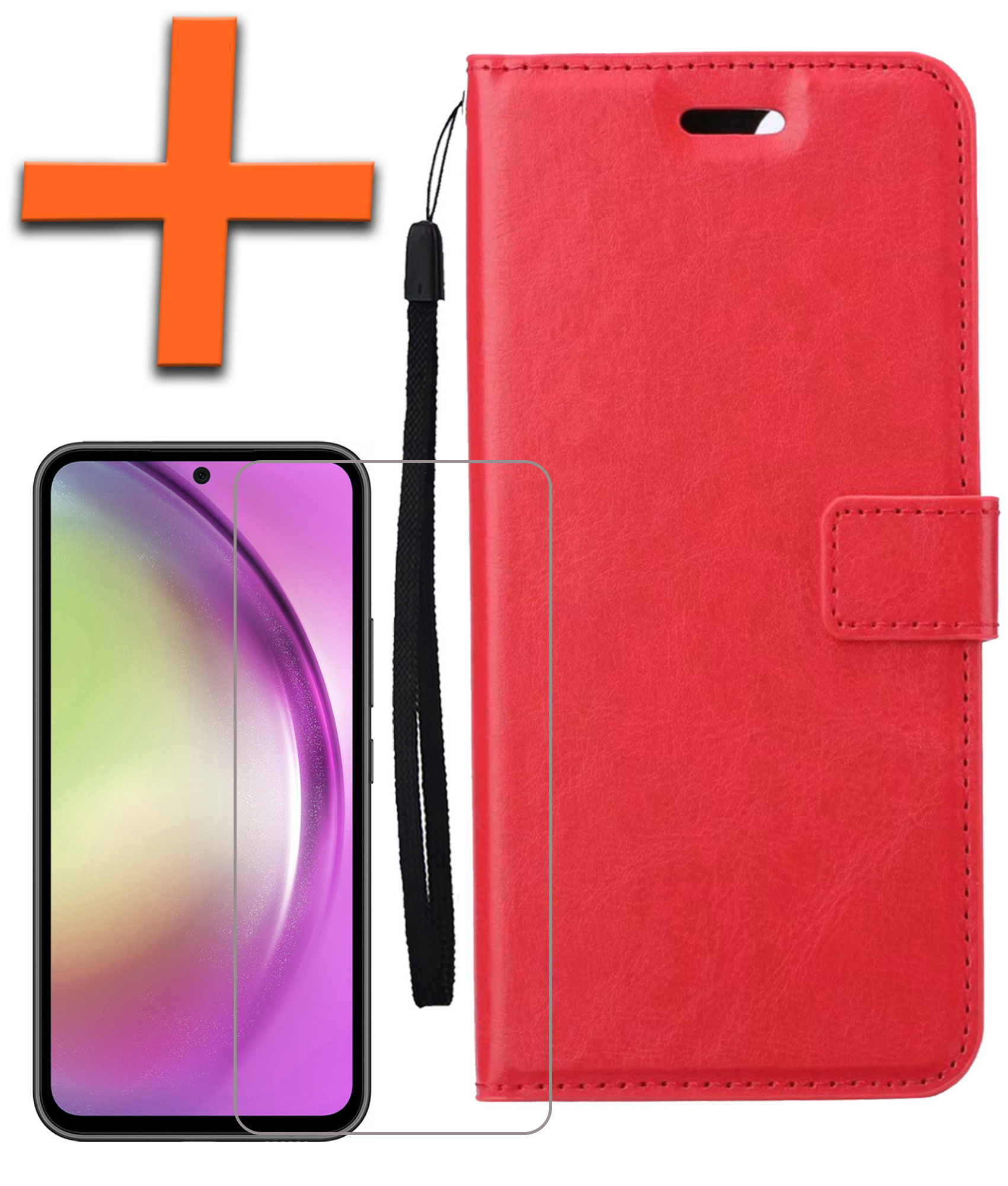 Nomfy Hoesje Geschikt voor Samsung A54 Hoes Bookcase Flipcase Book Cover Met Screenprotector - Hoes Geschikt voor Samsung Galaxy A54 Hoesje Book Case - Rood