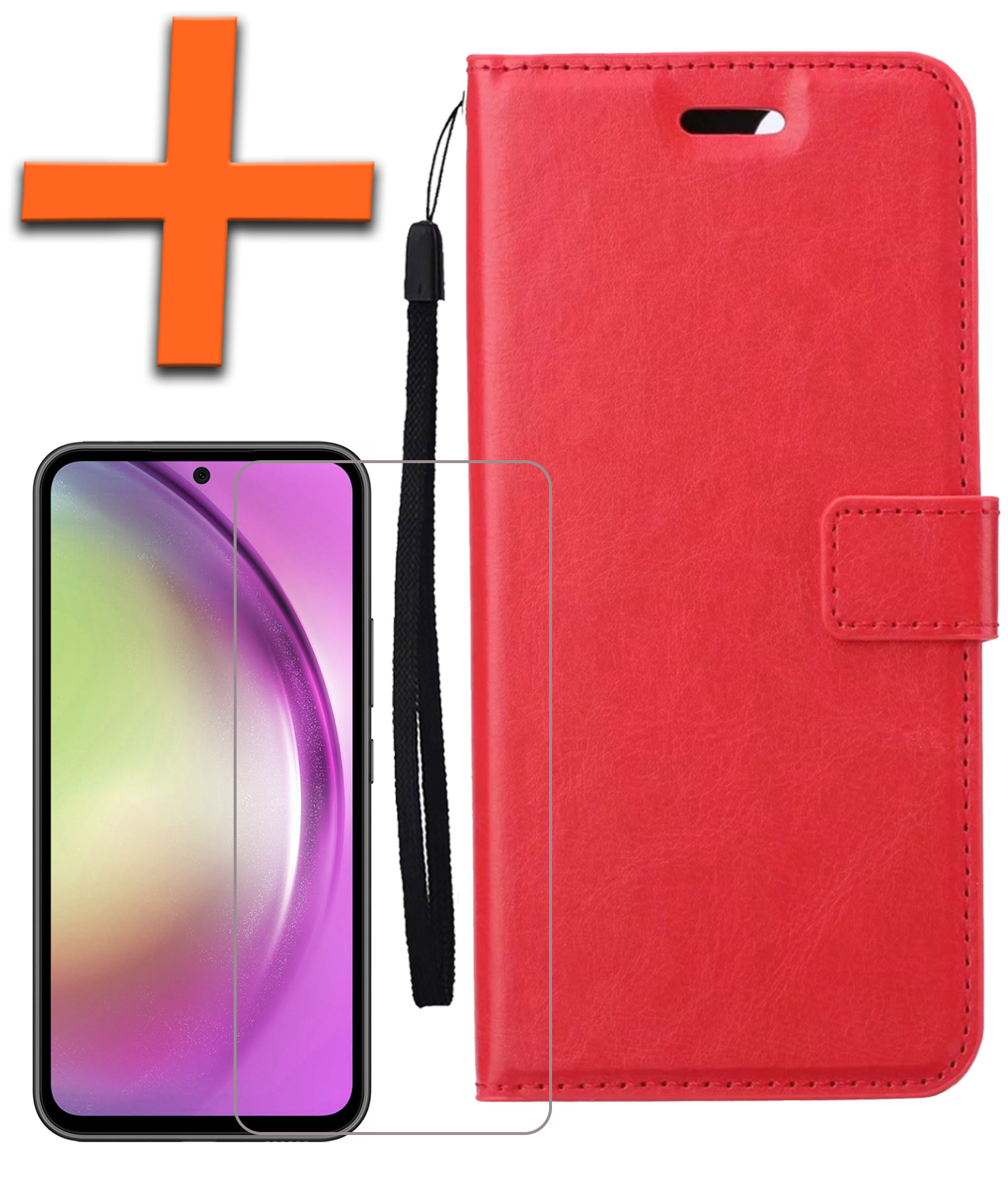 Samsung A54 Hoes Bookcase Flipcase Book Cover Met Screenprotector - Samsung Galaxy A54 Hoesje Book Case - Rood