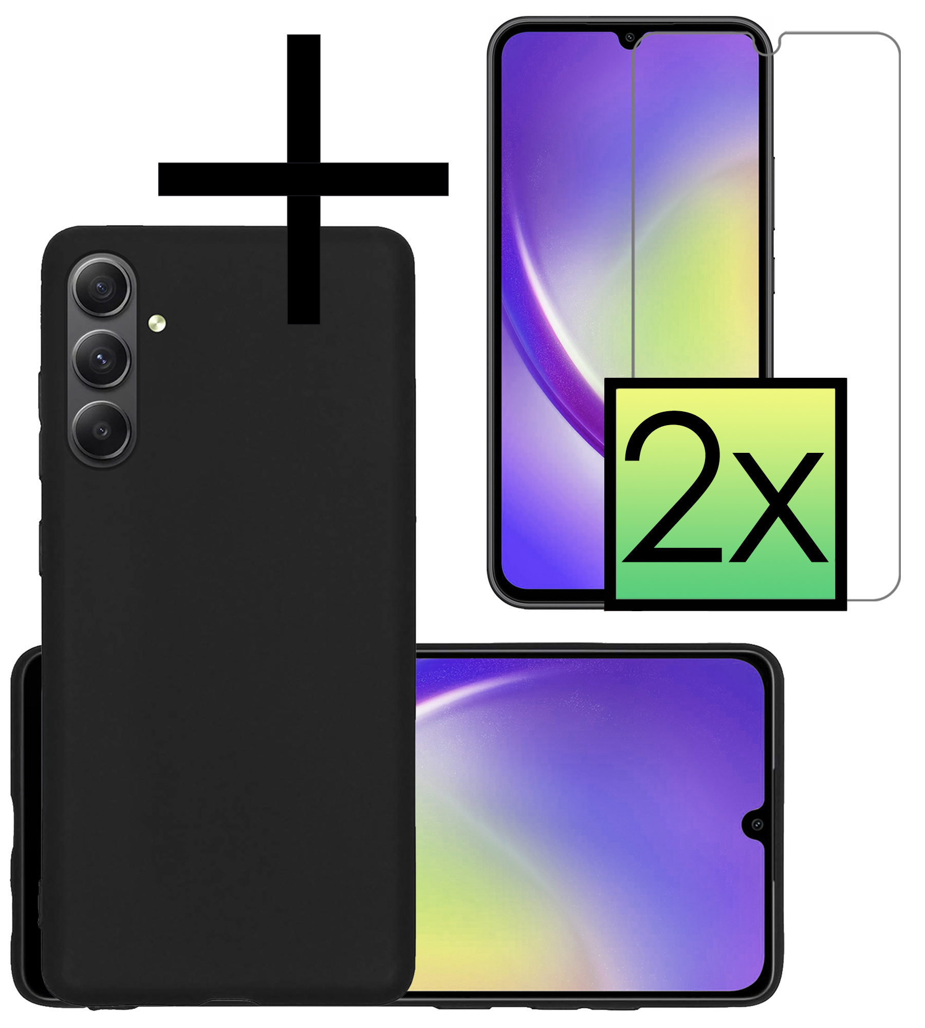 NoXx Hoes Geschikt voor Samsung A34 Hoesje Cover Siliconen Back Case Hoes Met 2x Screenprotector - Zwart