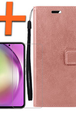 Nomfy Hoesje Geschikt voor Samsung A54 Hoes Bookcase Flipcase Book Cover Met Screenprotector - Hoes Geschikt voor Samsung Galaxy A54 Hoesje Book Case - Rosé goud