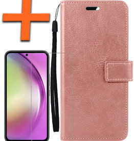 Nomfy Samsung Galaxy A54 Hoesje Bookcase Rose Goud Met Screenprotector