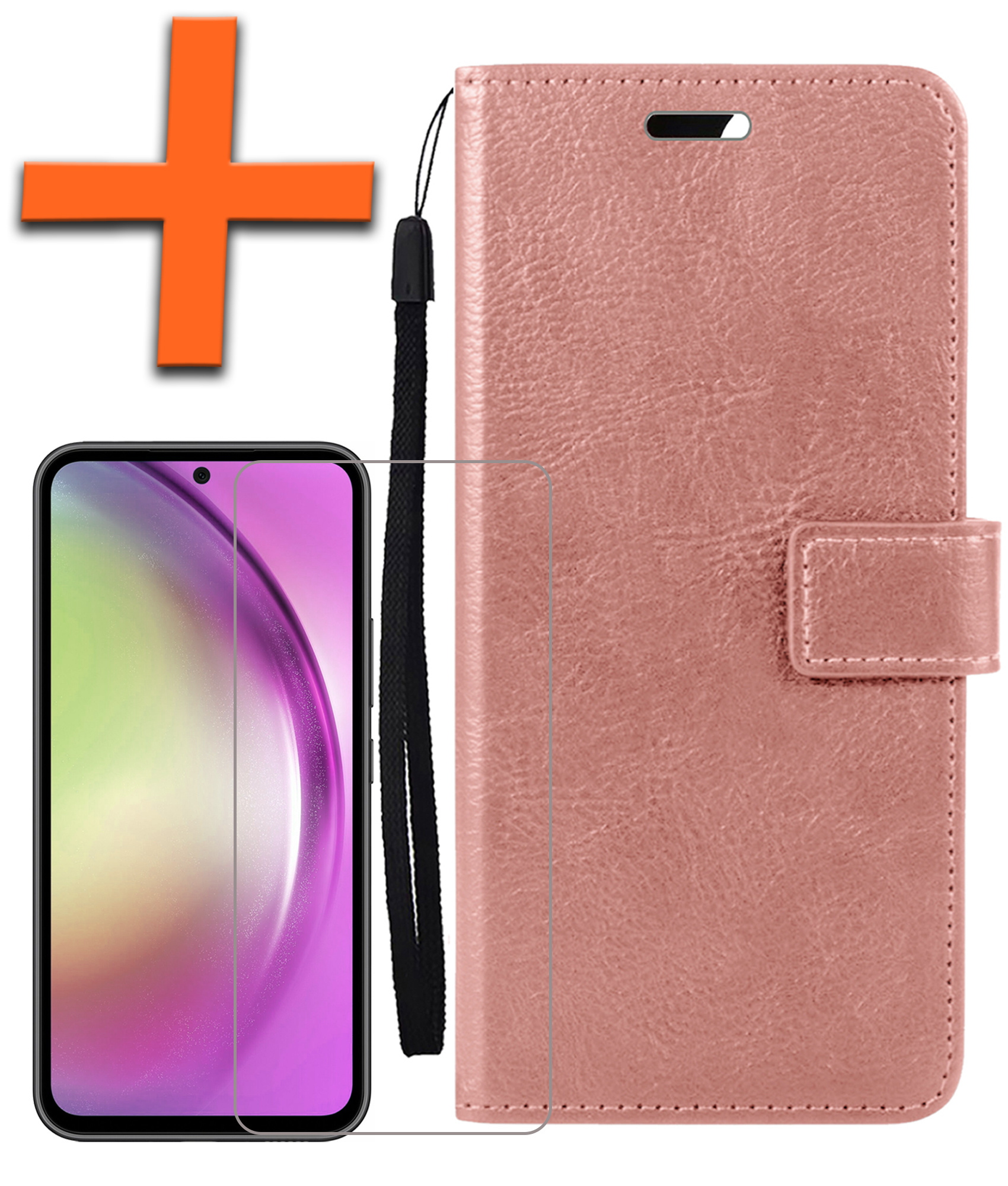 Samsung A54 Hoes Bookcase Flipcase Book Cover Met Screenprotector - Samsung Galaxy A54 Hoesje Book Case - Rose Goud