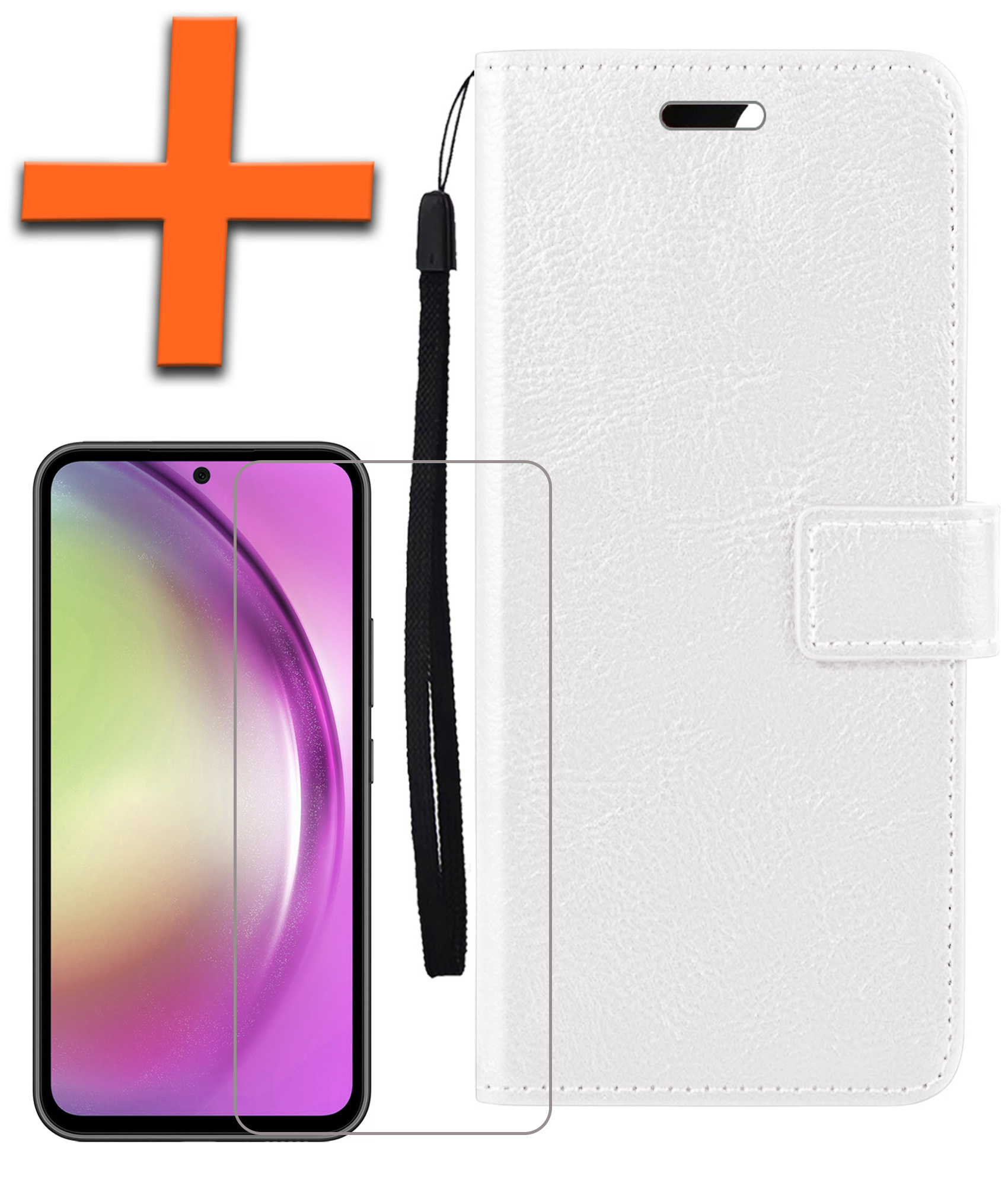 Nomfy Hoesje Geschikt voor Samsung A54 Hoes Bookcase Flipcase Book Cover Met Screenprotector - Hoes Geschikt voor Samsung Galaxy A54 Hoesje Book Case - Wit