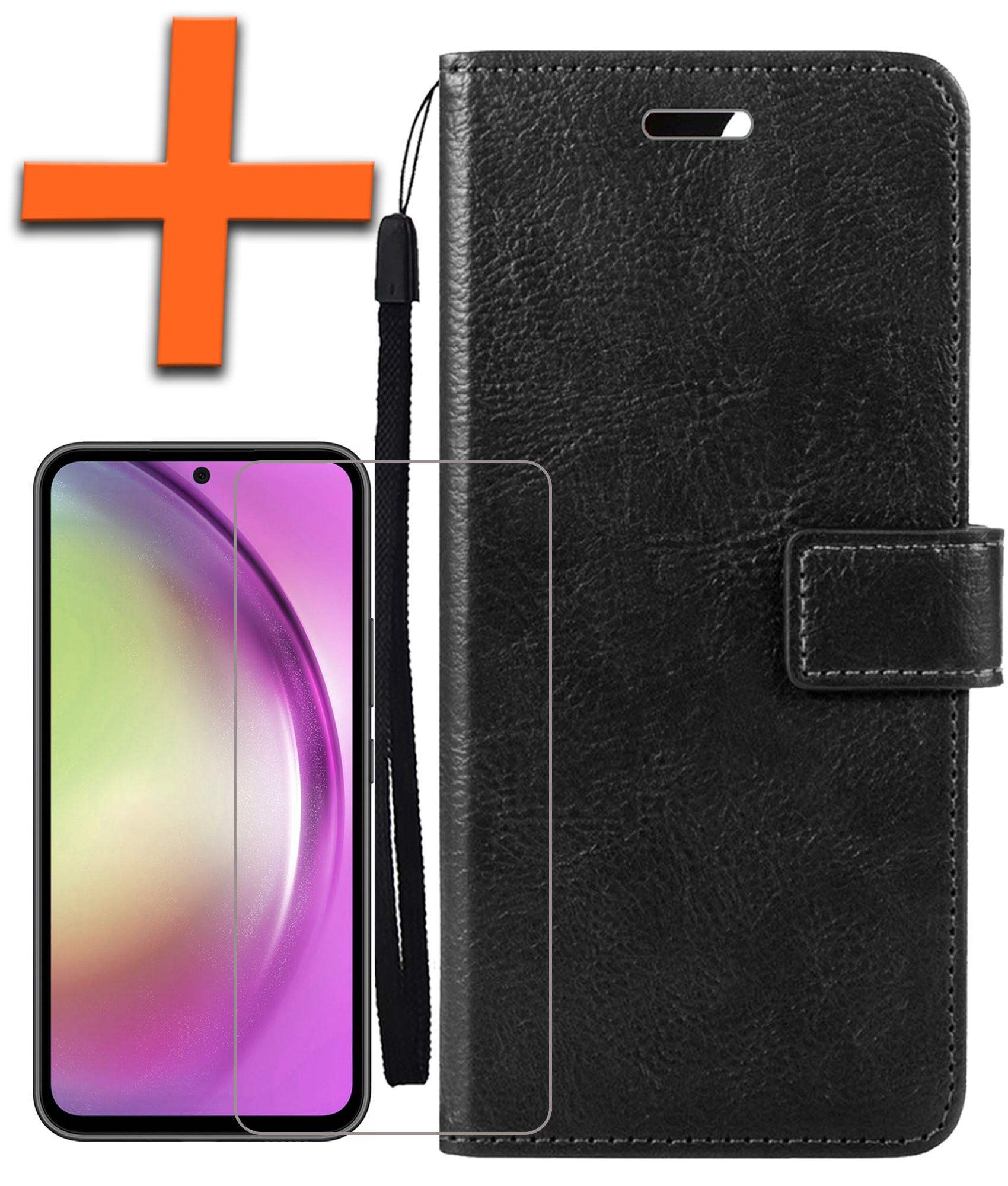 Nomfy Hoesje Geschikt voor Samsung A54 Hoes Bookcase Flipcase Book Cover Met Screenprotector - Hoes Geschikt voor Samsung Galaxy A54 Hoesje Book Case - Zwart