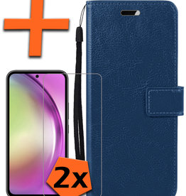 Nomfy Samsung Galaxy A54 Hoesje Bookcase Donkerblauw Met 2x Screenprotector