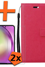 Nomfy Hoesje Geschikt voor Samsung A54 Hoes Bookcase Flipcase Book Cover Met 2x Screenprotector - Hoes Geschikt voor Samsung Galaxy A54 Hoesje Book Case - Donkerroze