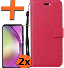 Nomfy Nomfy Samsung Galaxy A54 Hoesje Bookcase Donkerroze Met 2x Screenprotector
