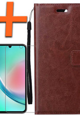 Hoesje Geschikt voor Samsung A34 Hoes Bookcase Flipcase Book Cover Met Screenprotector - Hoes Geschikt voor Samsung Galaxy A34 Hoesje Book Case - Bruin