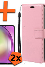 Nomfy Hoesje Geschikt voor Samsung A54 Hoes Bookcase Flipcase Book Cover Met 2x Screenprotector - Hoes Geschikt voor Samsung Galaxy A54 Hoesje Book Case - Lichtroze
