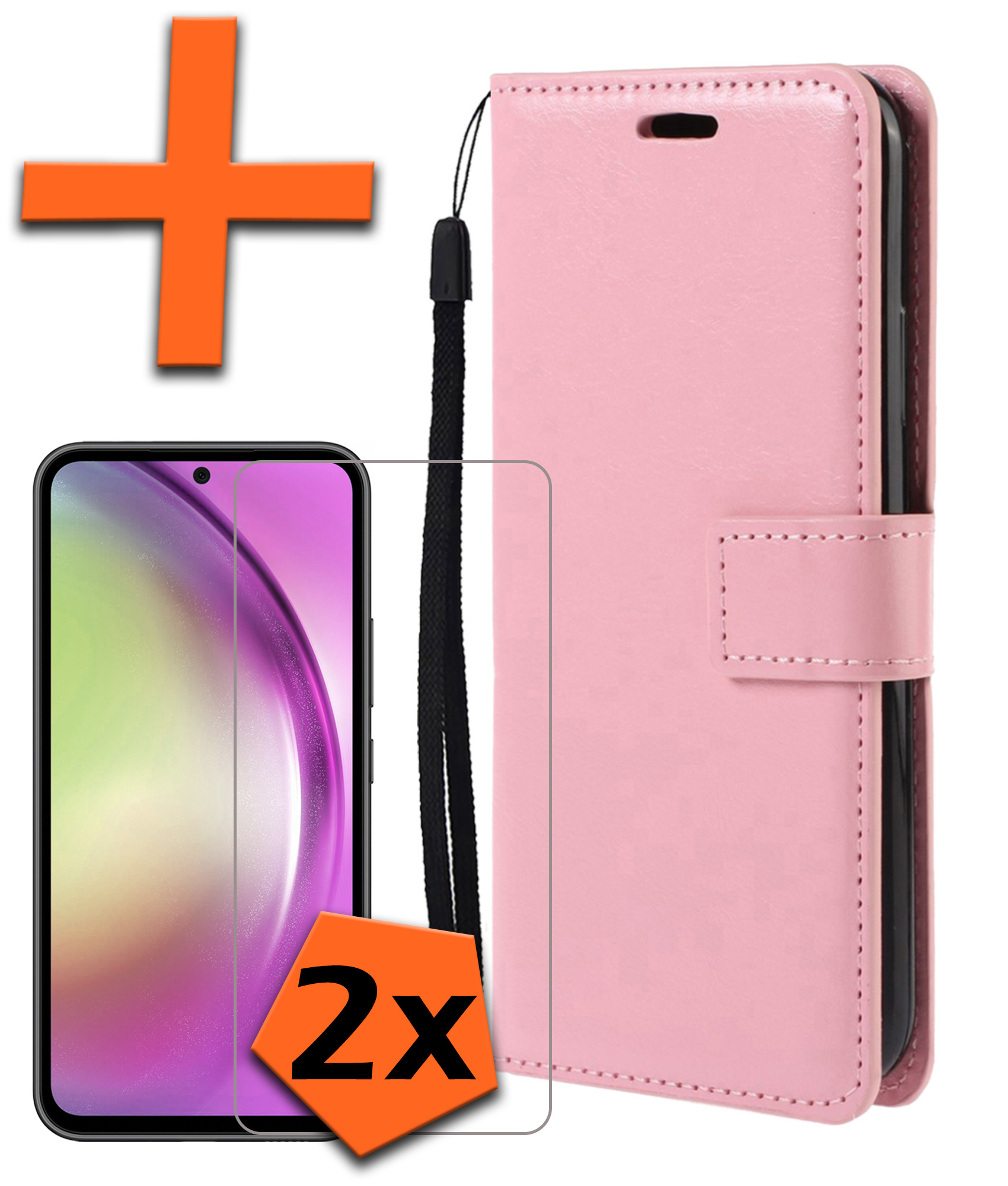Nomfy Hoesje Geschikt voor Samsung A54 Hoes Bookcase Flipcase Book Cover Met 2x Screenprotector - Hoes Geschikt voor Samsung Galaxy A54 Hoesje Book Case - Lichtroze