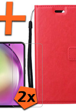 Nomfy Hoesje Geschikt voor Samsung A54 Hoes Bookcase Flipcase Book Cover Met 2x Screenprotector - Hoes Geschikt voor Samsung Galaxy A54 Hoesje Book Case - Rood
