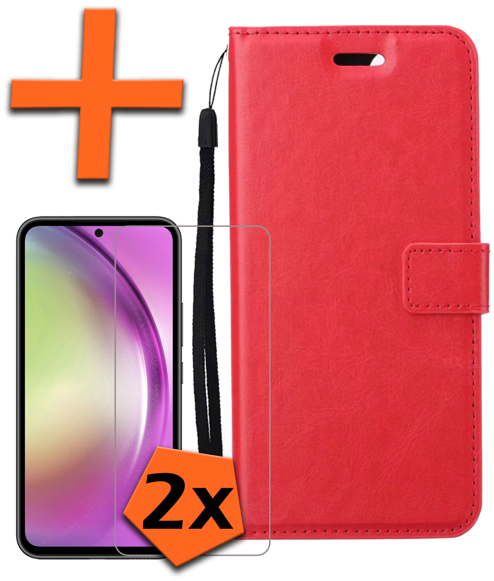 Nomfy Hoesje Geschikt voor Samsung A54 Hoes Bookcase Flipcase Book Cover Met 2x Screenprotector - Hoes Geschikt voor Samsung Galaxy A54 Hoesje Book Case - Rood
