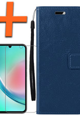 Nomfy Hoesje Geschikt voor Samsung A34 Hoes Bookcase Flipcase Book Cover Met Screenprotector - Hoes Geschikt voor Samsung Galaxy A34 Hoesje Book Case - Donkerblauw