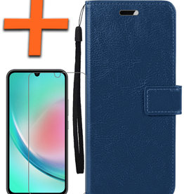 Nomfy Nomfy Samsung Galaxy A34 Hoesje Bookcase Donkerblauw Met Screenprotector