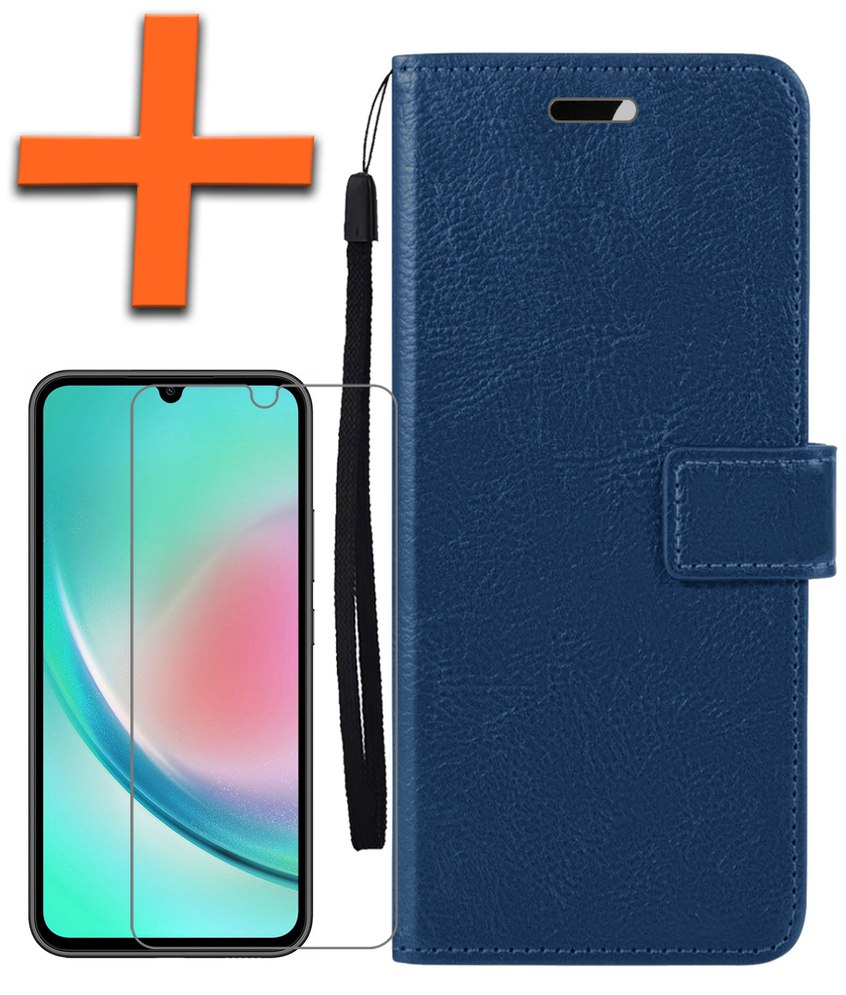 Nomfy Hoesje Geschikt voor Samsung A34 Hoes Bookcase Flipcase Book Cover Met Screenprotector - Hoes Geschikt voor Samsung Galaxy A34 Hoesje Book Case - Donkerblauw
