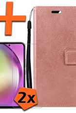 Nomfy Hoesje Geschikt voor Samsung A54 Hoes Bookcase Flipcase Book Cover Met 2x Screenprotector - Hoes Geschikt voor Samsung Galaxy A54 Hoesje Book Case - Rosé goud