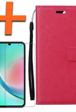 Nomfy Hoesje Geschikt voor Samsung A34 Hoes Bookcase Flipcase Book Cover Met Screenprotector - Hoes Geschikt voor Samsung Galaxy A34 Hoesje Book Case - Donkerroze