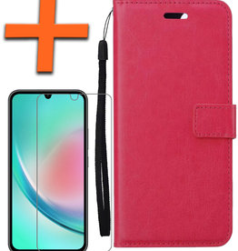 Nomfy Nomfy Samsung Galaxy A34 Hoesje Bookcase Donkerroze Met Screenprotector