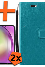 Nomfy Hoesje Geschikt voor Samsung A54 Hoes Bookcase Flipcase Book Cover Met 2x Screenprotector - Hoes Geschikt voor Samsung Galaxy A54 Hoesje Book Case - Turquoise