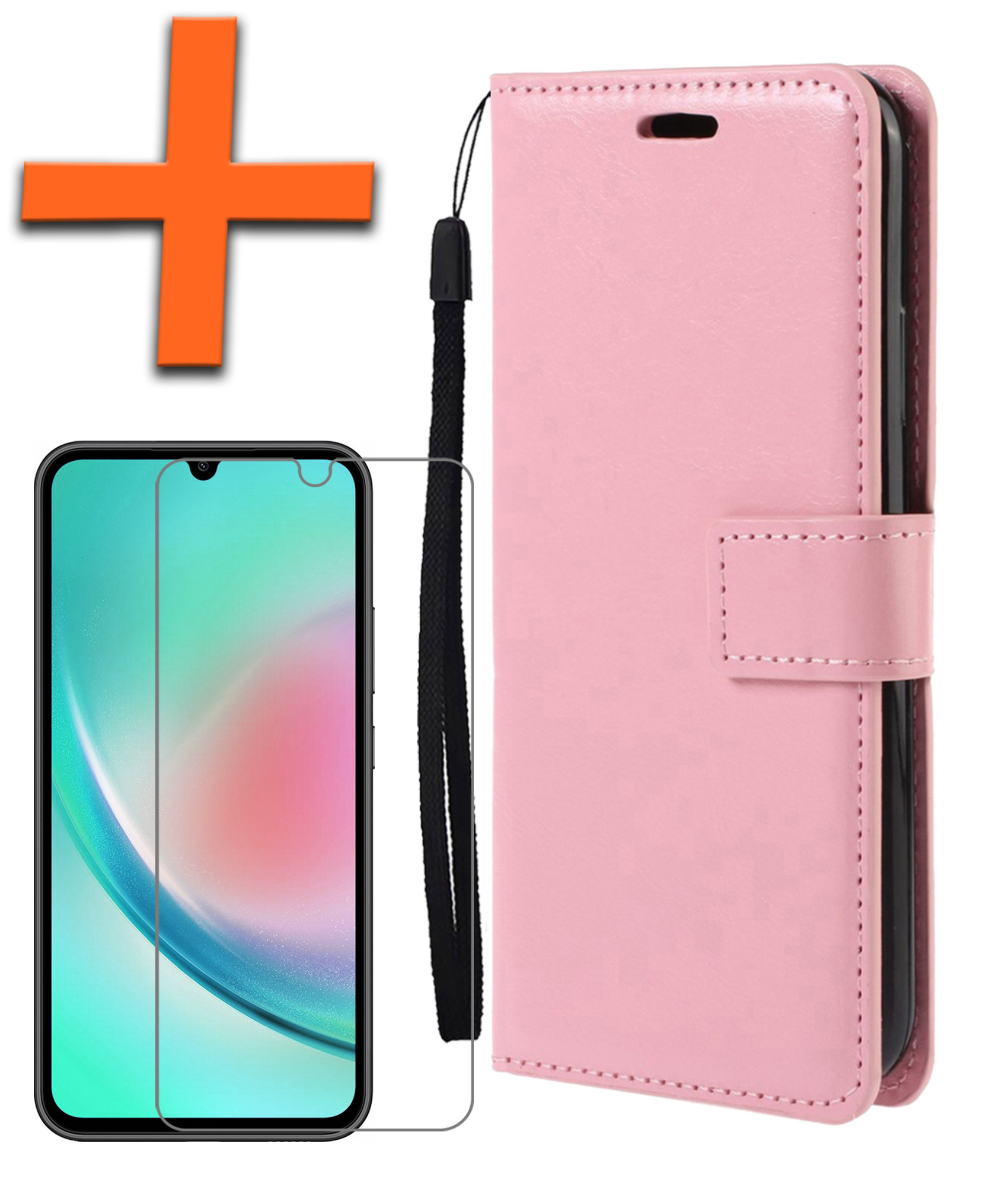 Nomfy Hoesje Geschikt voor Samsung A34 Hoes Bookcase Flipcase Book Cover Met Screenprotector - Hoes Geschikt voor Samsung Galaxy A34 Hoesje Book Case - Lichtroze