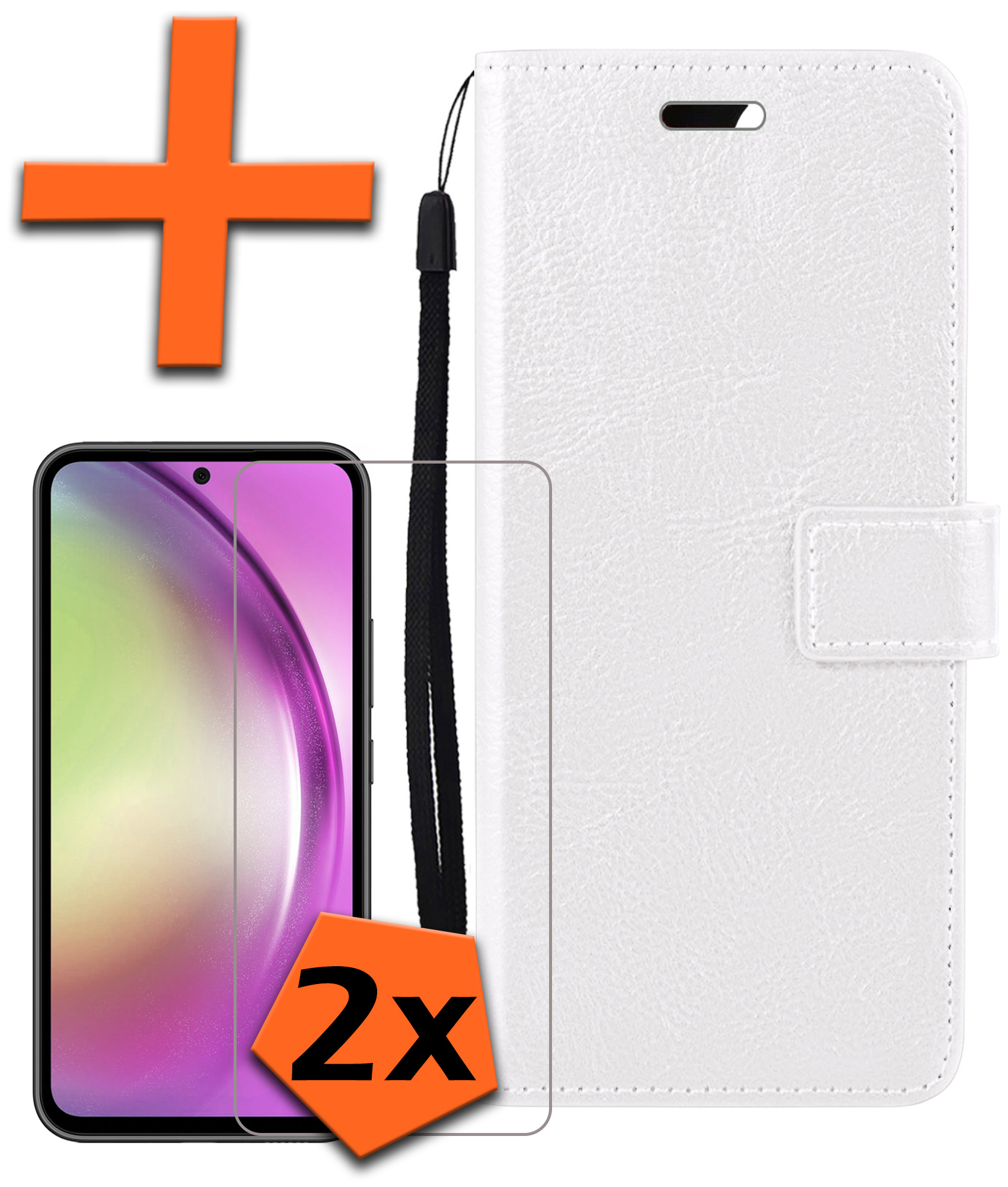 Nomfy Hoesje Geschikt voor Samsung A54 Hoes Bookcase Flipcase Book Cover Met 2x Screenprotector - Hoes Geschikt voor Samsung Galaxy A54 Hoesje Book Case - Wit