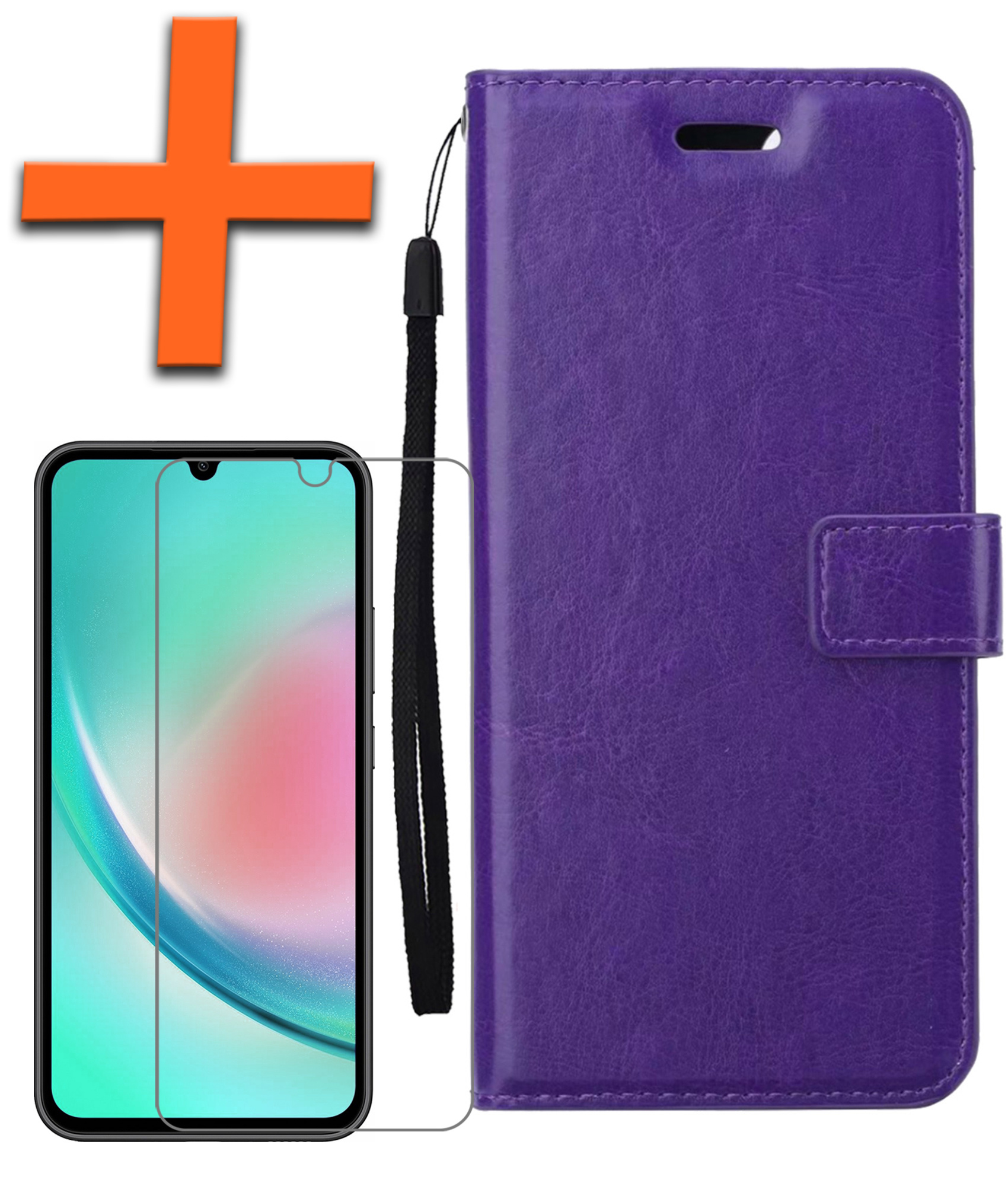Nomfy Hoesje Geschikt voor Samsung A34 Hoes Bookcase Flipcase Book Cover Met Screenprotector - Hoes Geschikt voor Samsung Galaxy A34 Hoesje Book Case - Paars