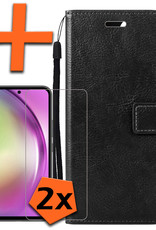 Nomfy Hoesje Geschikt voor Samsung A54 Hoes Bookcase Flipcase Book Cover Met 2x Screenprotector - Hoes Geschikt voor Samsung Galaxy A54 Hoesje Book Case - Zwart