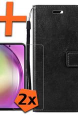 Samsung A54 Hoes Bookcase Flipcase Book Cover Met 2x Screenprotector - Samsung Galaxy A54 Hoesje Book Case - Zwart