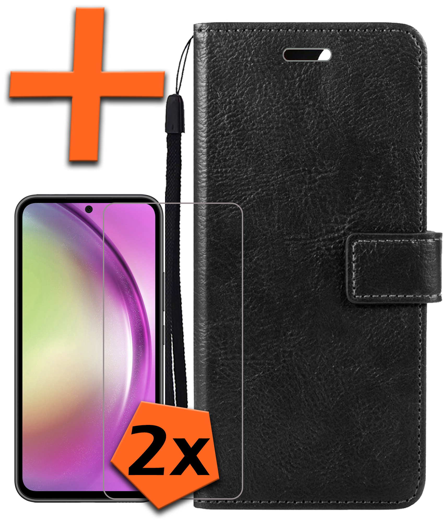 Nomfy Hoesje Geschikt voor Samsung A54 Hoes Bookcase Flipcase Book Cover Met 2x Screenprotector - Hoes Geschikt voor Samsung Galaxy A54 Hoesje Book Case - Zwart