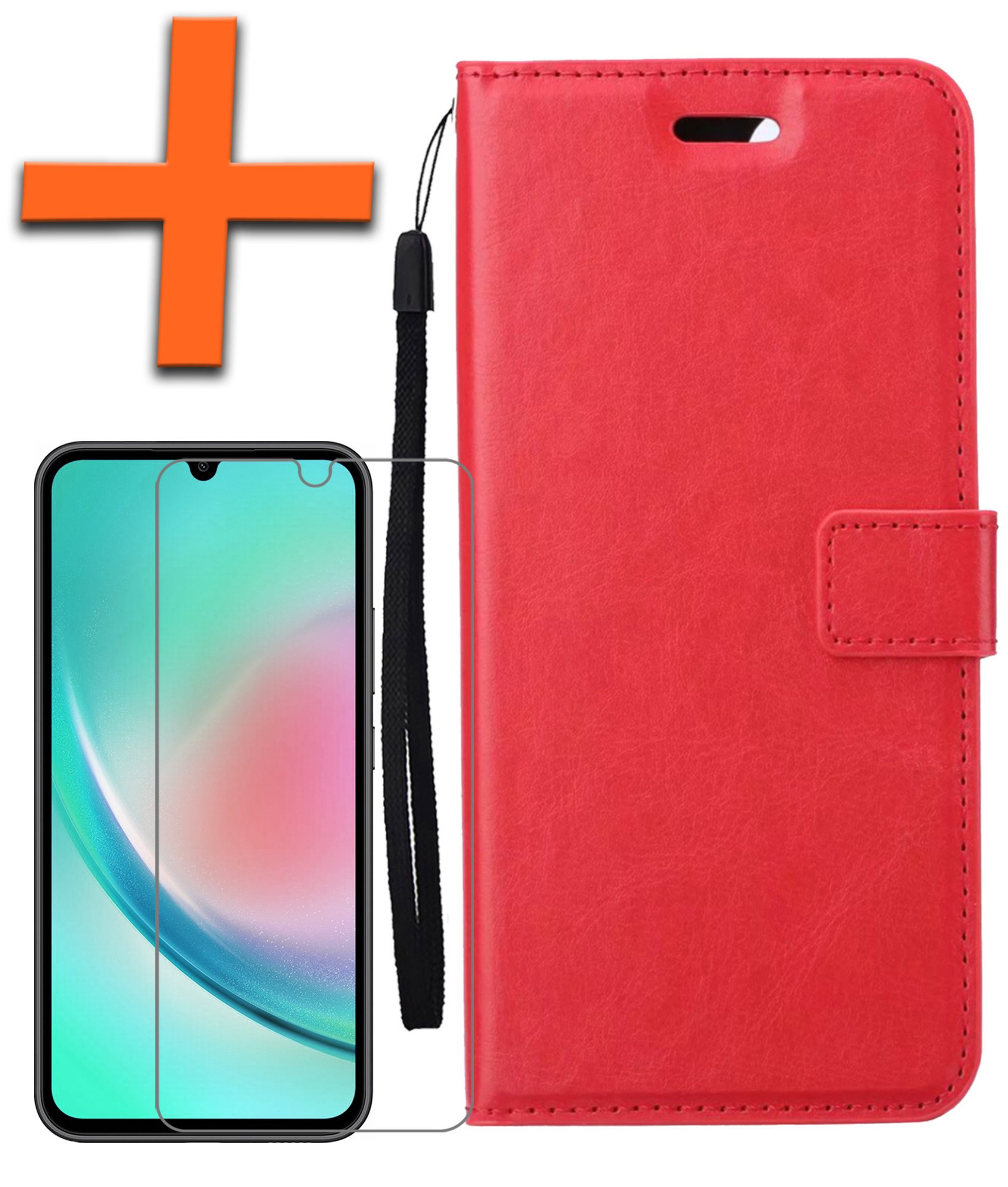 Nomfy Hoesje Geschikt voor Samsung A34 Hoes Bookcase Flipcase Book Cover Met Screenprotector - Hoes Geschikt voor Samsung Galaxy A34 Hoesje Book Case - Rood