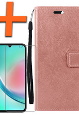 Nomfy Hoesje Geschikt voor Samsung A34 Hoes Bookcase Flipcase Book Cover Met Screenprotector - Hoes Geschikt voor Samsung Galaxy A34 Hoesje Book Case - Rosé goud