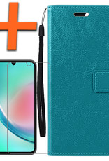 Nomfy Hoesje Geschikt voor Samsung A34 Hoes Bookcase Flipcase Book Cover Met Screenprotector - Hoes Geschikt voor Samsung Galaxy A34 Hoesje Book Case - Turquoise