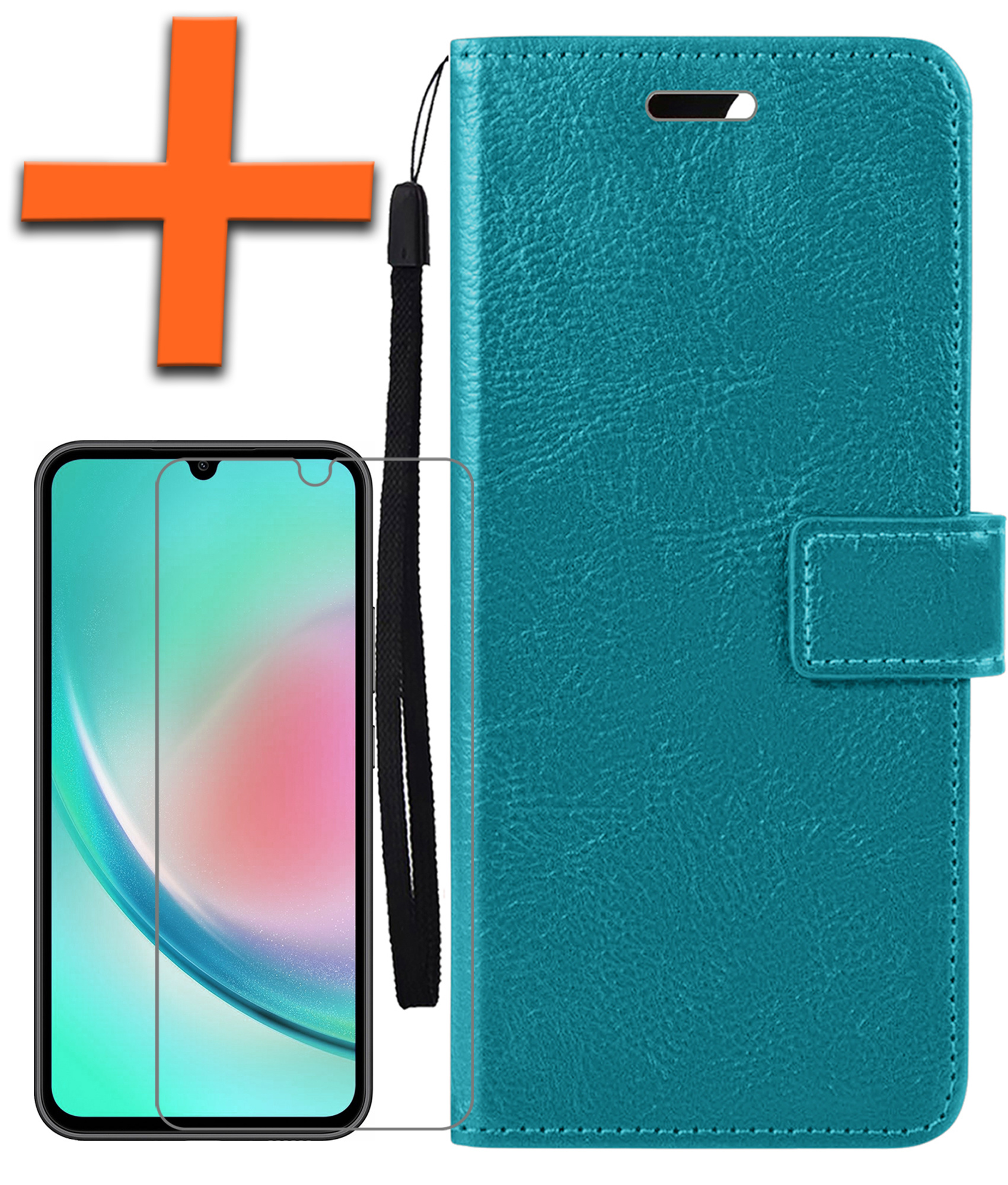 Nomfy Hoesje Geschikt voor Samsung A34 Hoes Bookcase Flipcase Book Cover Met Screenprotector - Hoes Geschikt voor Samsung Galaxy A34 Hoesje Book Case - Turquoise