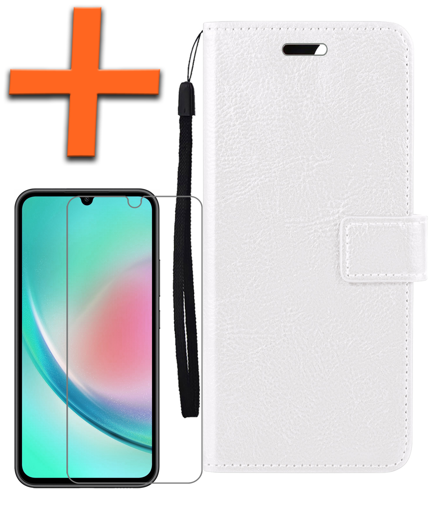 Nomfy Hoesje Geschikt voor Samsung A34 Hoes Bookcase Flipcase Book Cover Met Screenprotector - Hoes Geschikt voor Samsung Galaxy A34 Hoesje Book Case - Wit