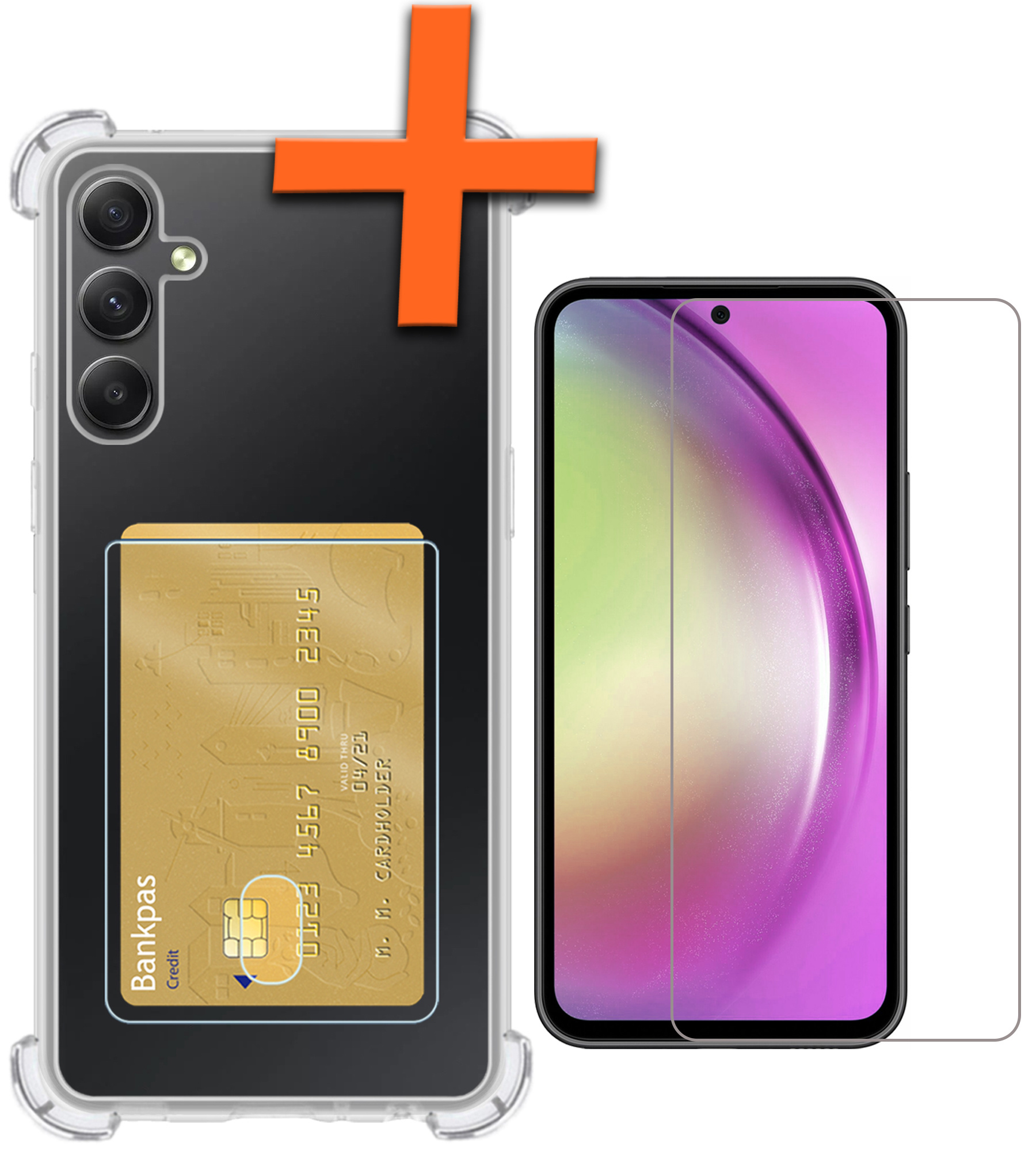 Nomfy Hoesje Geschikt voor Samsung A54 Hoesje Pasjeshouder Shockproof Pas Houder Met Screenprotector - Hoesje Geschikt voor Samsung Galaxy A54 Hoes Met Kaarthouder - Transparant