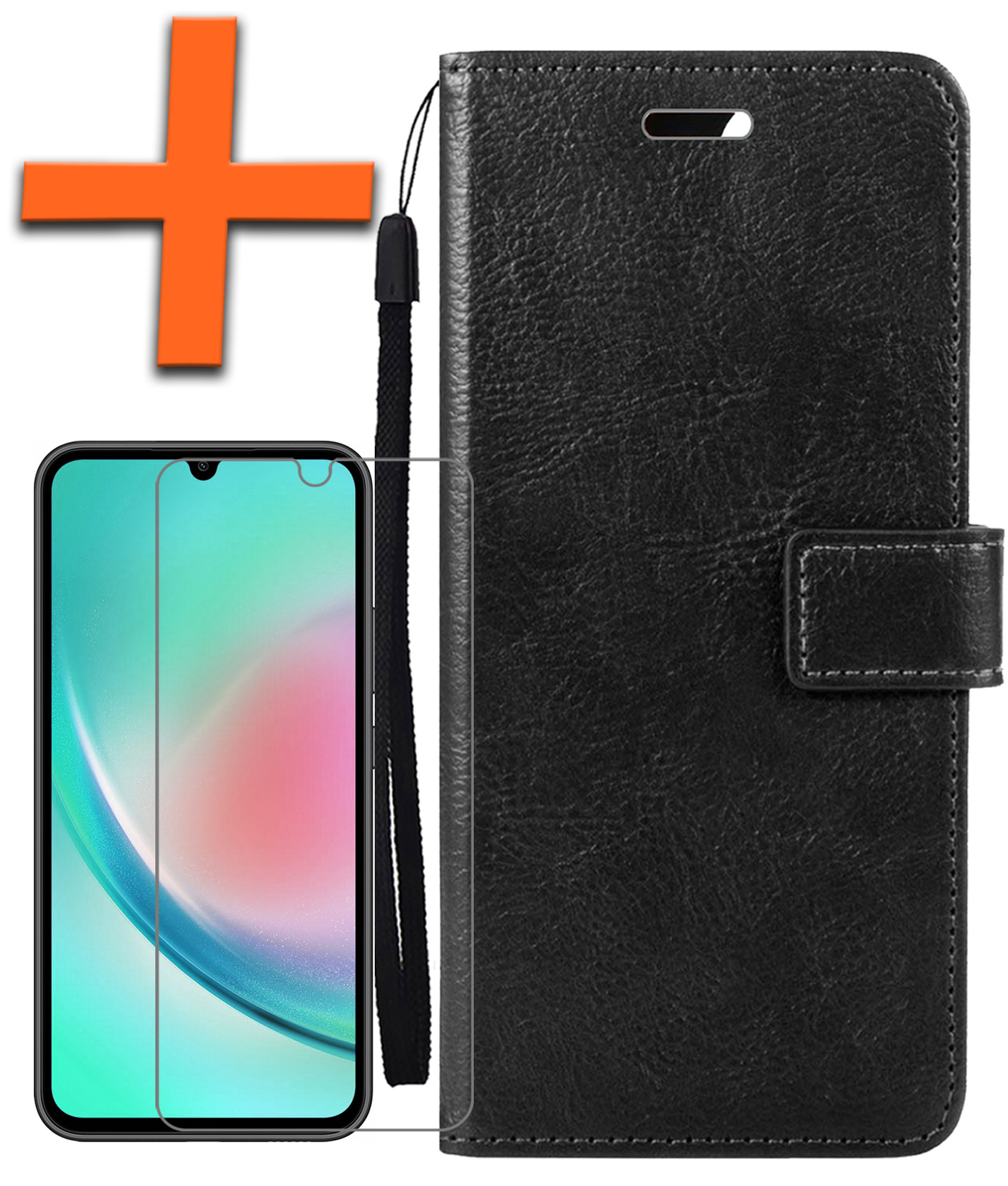 Nomfy Hoesje Geschikt voor Samsung A34 Hoes Bookcase Flipcase Book Cover Met Screenprotector - Hoes Geschikt voor Samsung Galaxy A34 Hoesje Book Case - Zwart