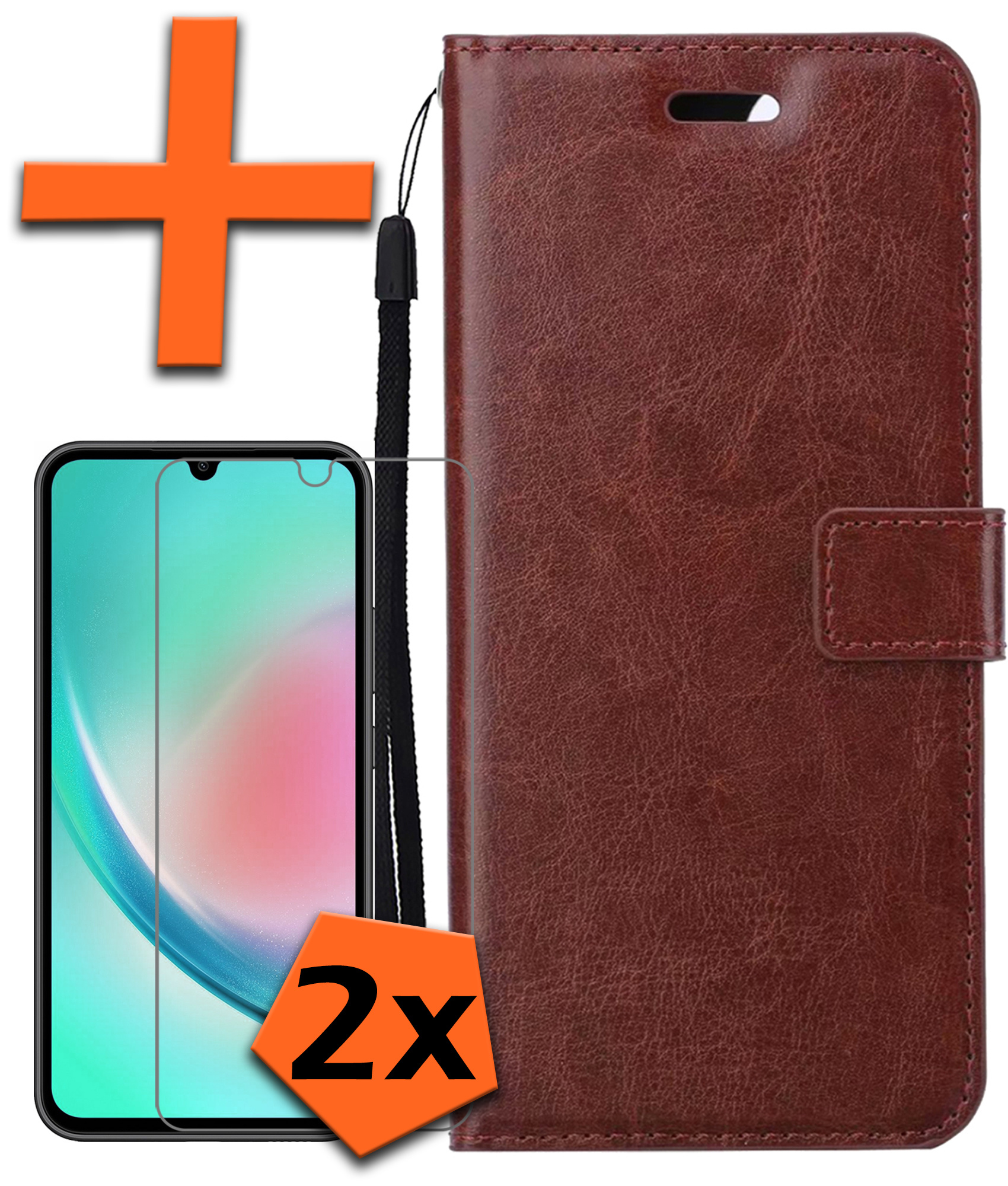 Nomfy Hoesje Geschikt voor Samsung A34 Hoes Bookcase Flipcase Book Cover Met 2x Screenprotector - Hoes Geschikt voor Samsung Galaxy A34 Hoesje Book Case - Bruin