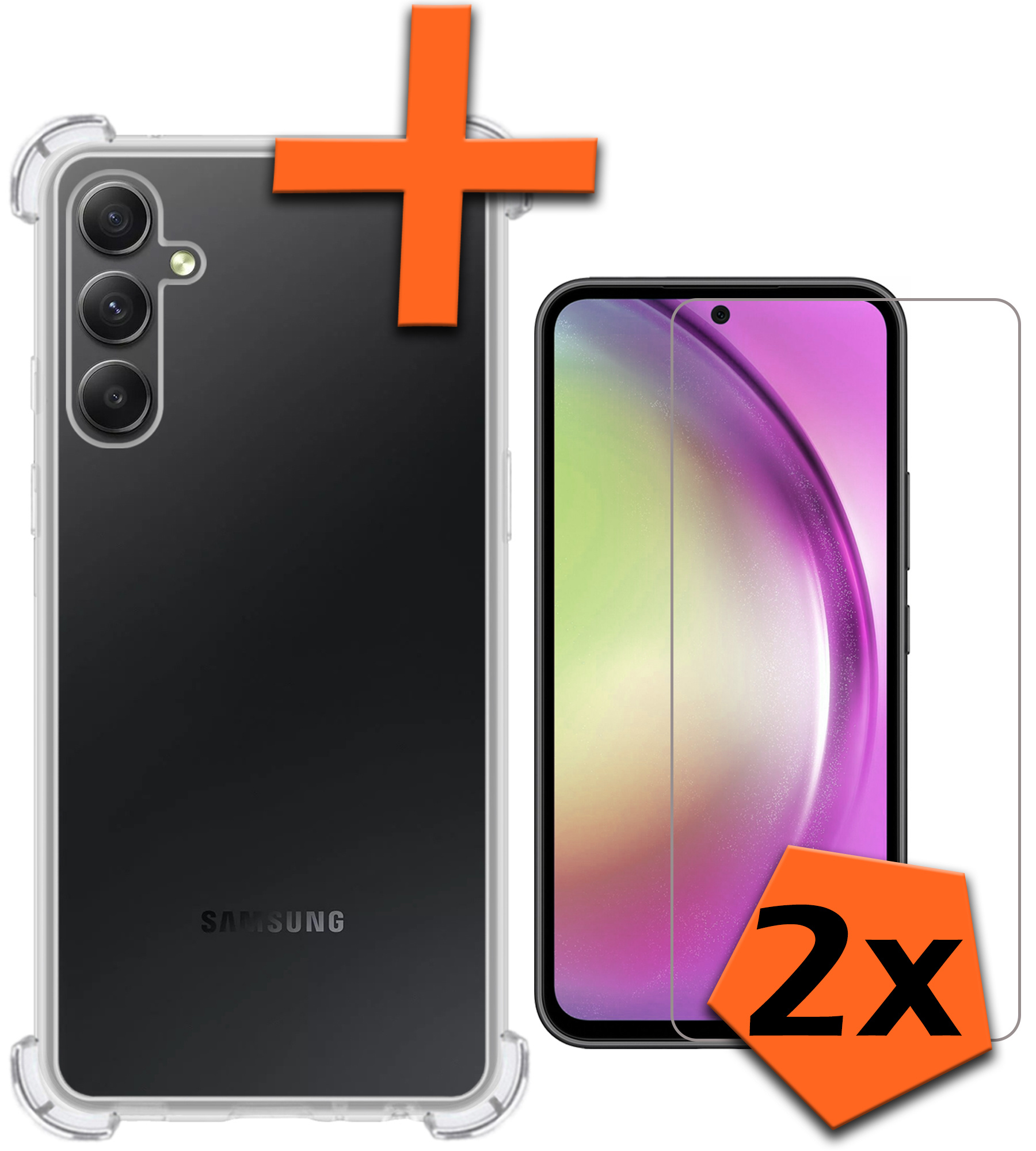 Nomfy Hoesje Geschikt voor Samsung A54 Hoesje Shock Proof Cover Case Shockproof Met 2x Screenprotector - Hoes Geschikt voor Samsung Galaxy A54 Hoes Siliconen Back Case - Transparant