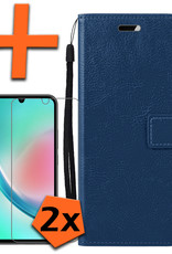 Nomfy Hoesje Geschikt voor Samsung A34 Hoes Bookcase Flipcase Book Cover Met 2x Screenprotector - Hoes Geschikt voor Samsung Galaxy A34 Hoesje Book Case - Donkerblauw