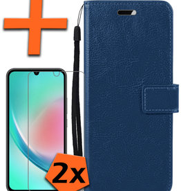 Nomfy Nomfy Samsung Galaxy A34 Hoesje Bookcase Donkerblauw Met 2x Screenprotector