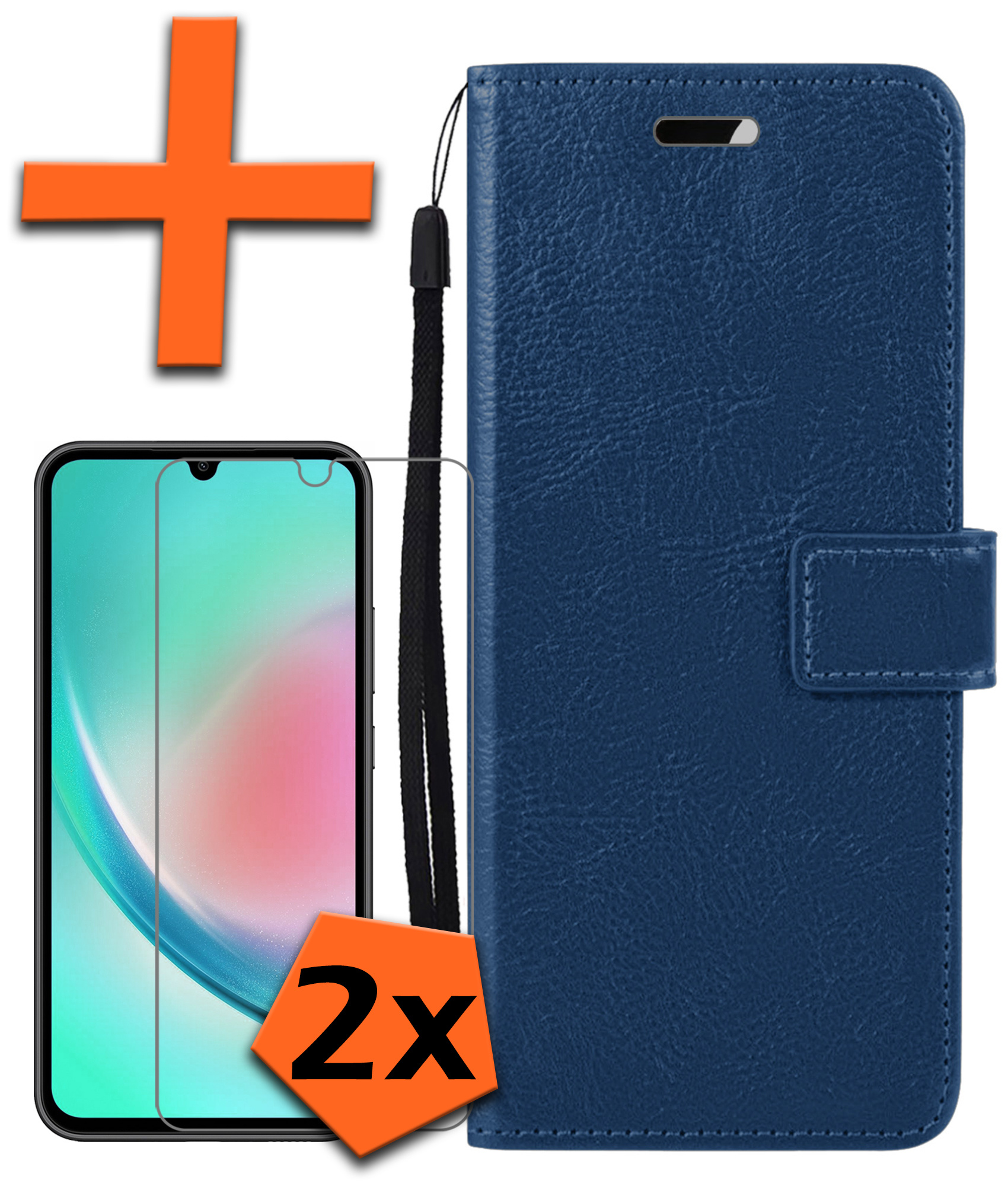 Nomfy Hoesje Geschikt voor Samsung A34 Hoes Bookcase Flipcase Book Cover Met 2x Screenprotector - Hoes Geschikt voor Samsung Galaxy A34 Hoesje Book Case - Donkerblauw